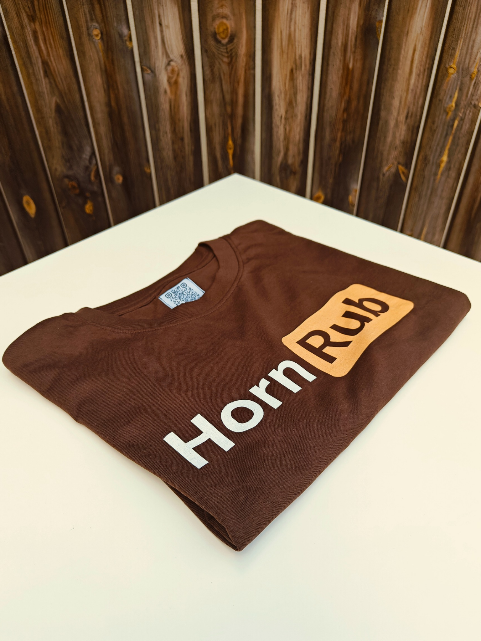 HornRub Parody Logo Dark T-Shirt Display Fold – Adult Humor Streetwear Unisex Tee