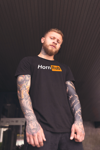 HornRub Parody Logo Dark T-Shirt Lifestyle – Adult Humor Streetwear Unisex Tee